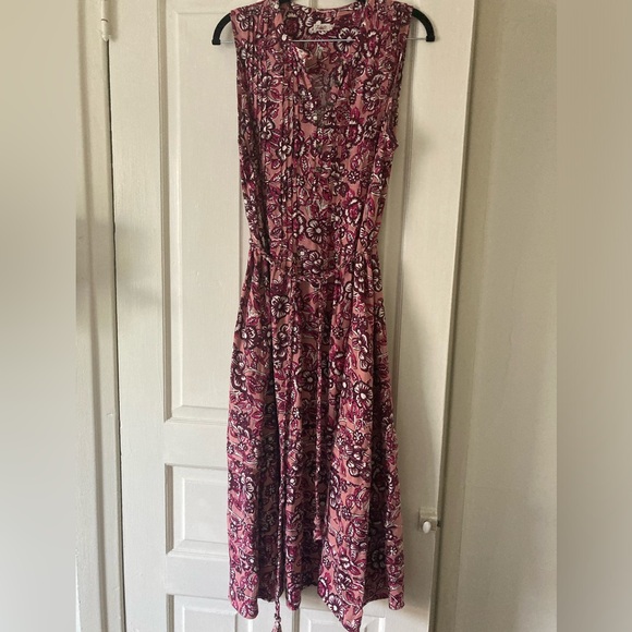 Faherty Isha MIDI Dress Linen Blend Size Medium Rose Desert Bloom Summer Beach - Picture 11 of 14
